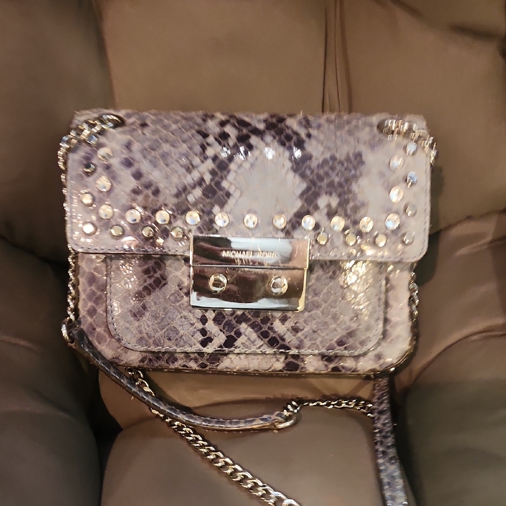 Michael Kors Gray Snake Print Shoulder Bag